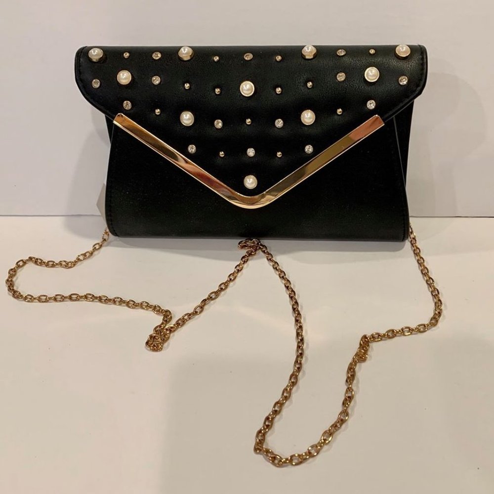 Nordstrom BP Studded Faux Vegan Black Leather Clutch Crossbody Purse Bag NWT